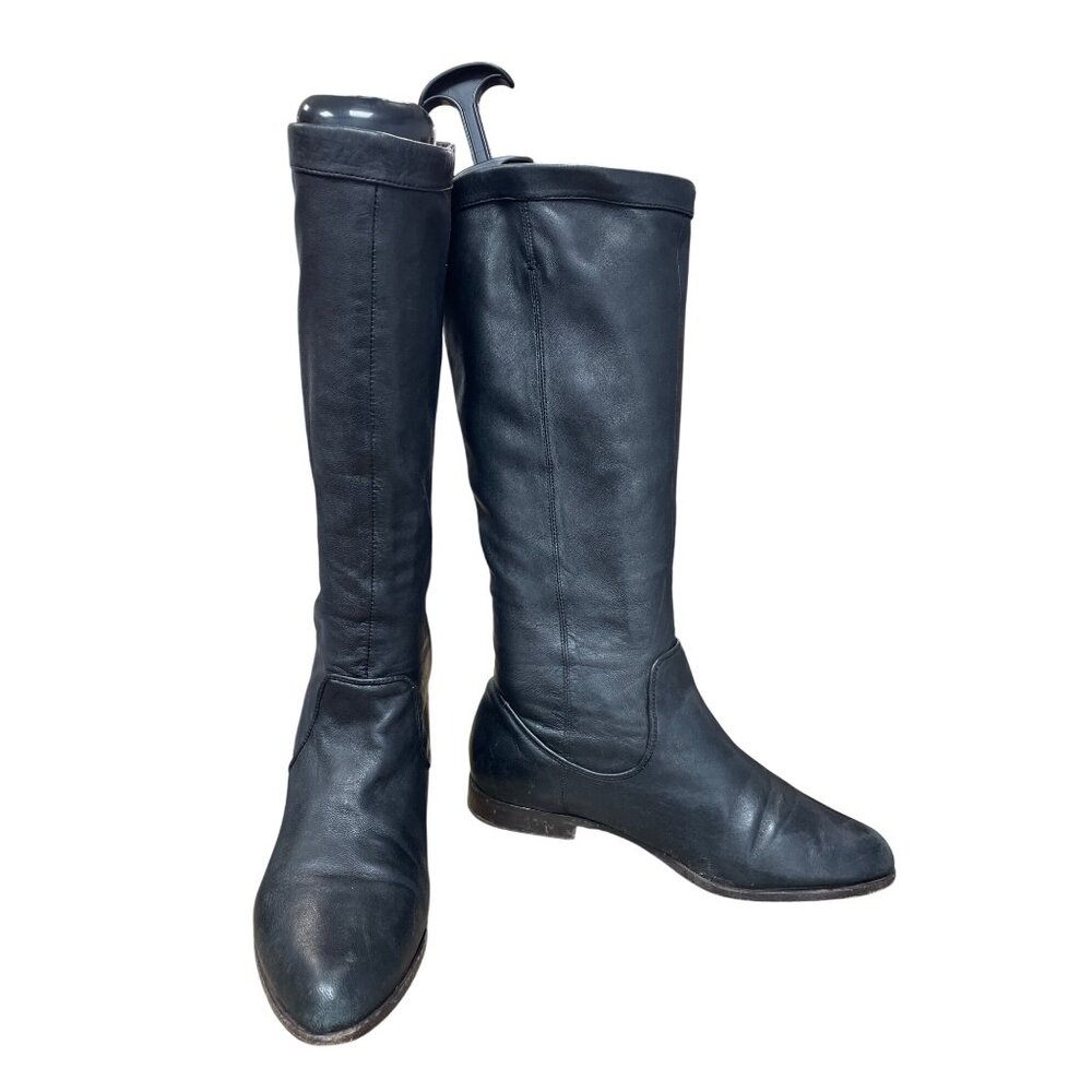 Frye Slouch Womans Black Leather Below Knee Riding Boots SZ 8M SKU 9399 - Picture 1 of 12